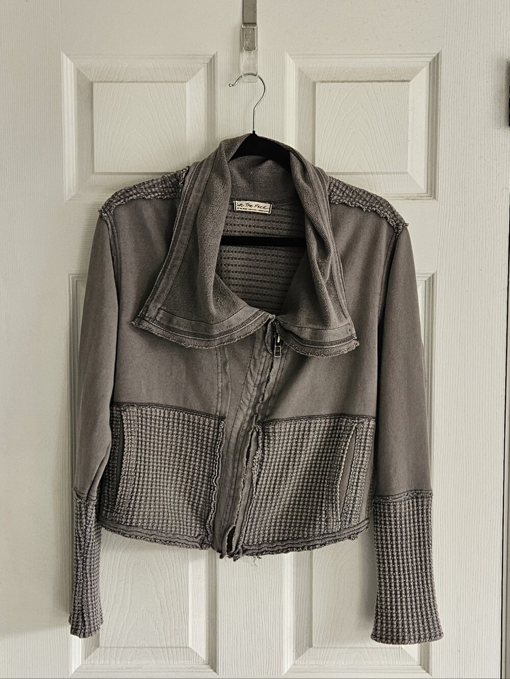 Free People Charcoal Textured Zip-Front Jacket Moto Xs